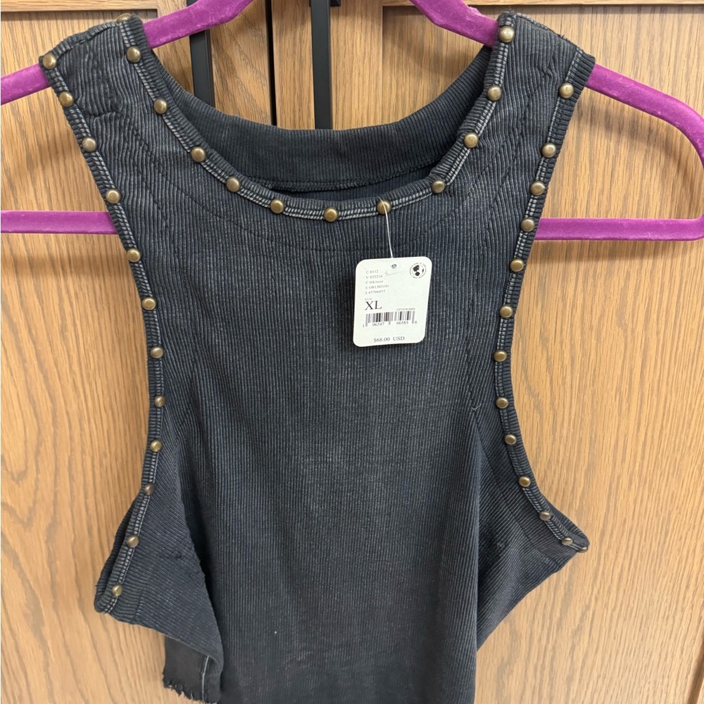 We The Free Black Embellished Sleeveless Tank Top